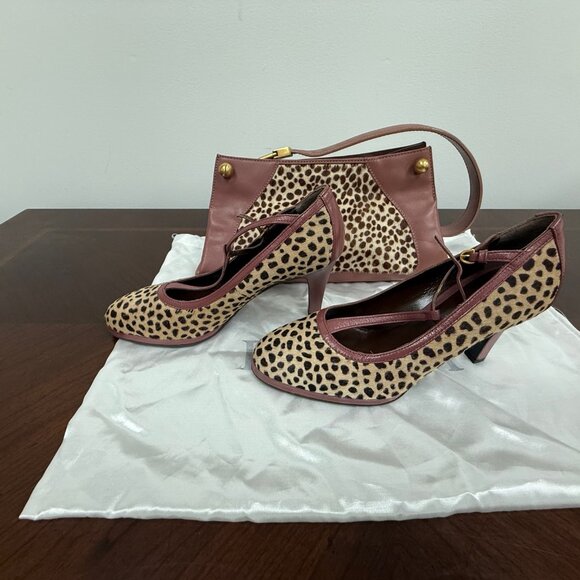 Furla Leopard Print Mauve Pumps & Matching Purse - Picture 2 of 9
